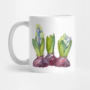 Purple Hyacinth. Watercolor painting. Mug